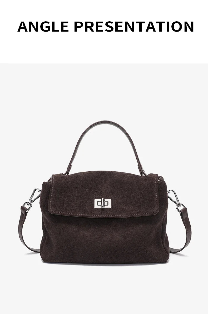 2026 NEW Autumn winter women's Natural Suede leather Crossbody Bag luxury designer Genuine Leather commuting messenger bag