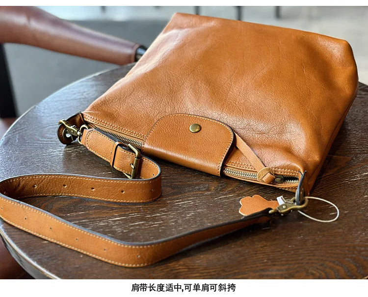2026 Vintage vegetable tanned cowhide women's bag Leather single shoulder crossbody casual large capacity holiday bag