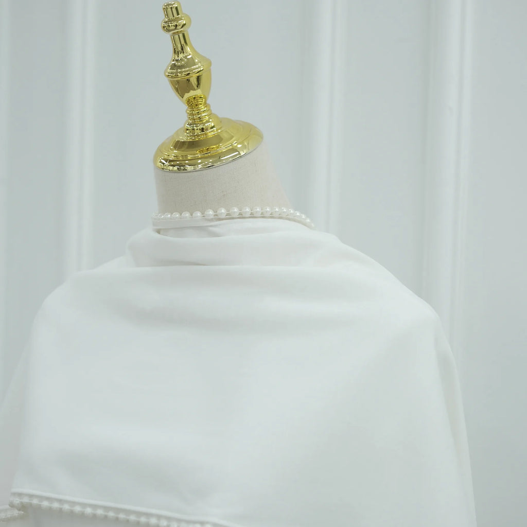 White Pearl Trim Cape Maxi Dress Women Elegant Long Sleeve Cinched Waist Muslim Robes 2026 Spring EID Abaya Lady Dresses