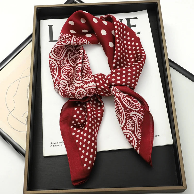 Luxury Women Silk Square Scarf Shawl Fashion Xiaoxiangfeng Print Design Satin Hijab Wraps Neckerchief Female Hair Bands 70*70CM