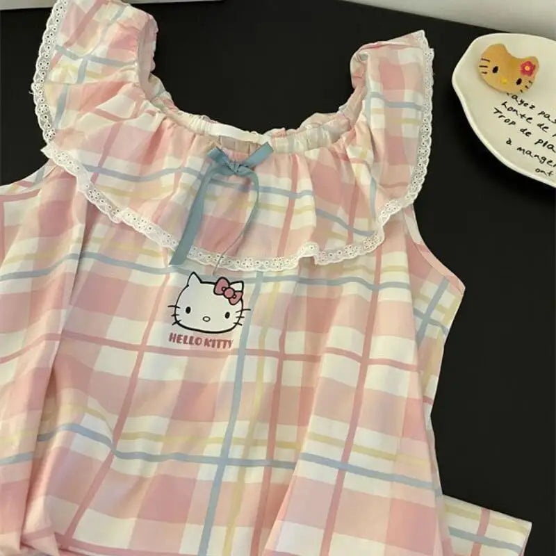 Sanrios Girls Nightgown Hello Kittys Student Suspenders Loose New Style Home Clothes Simple Printed Skirt Creative Hot Selling