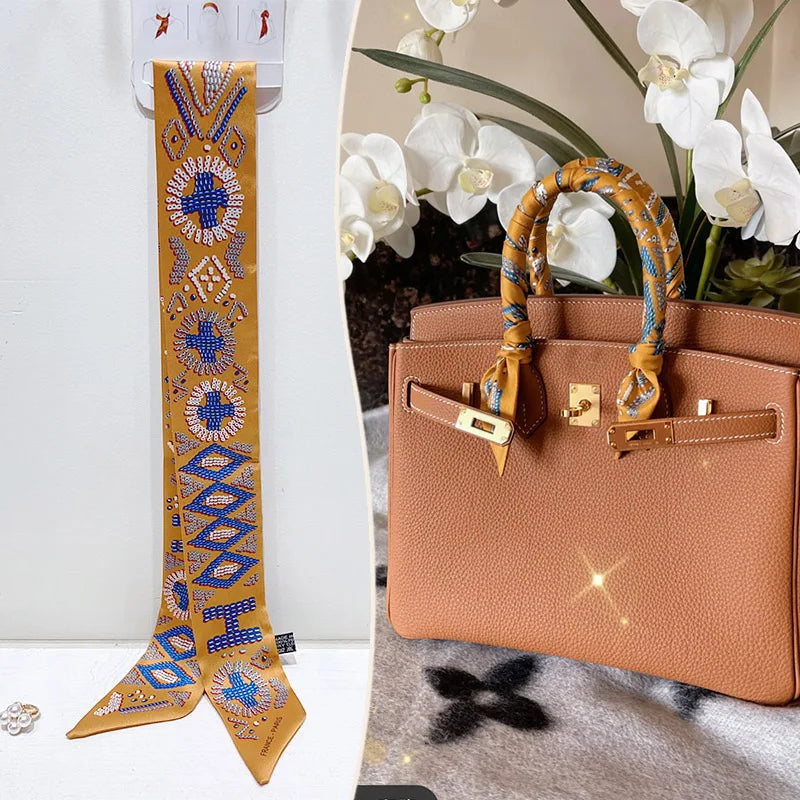 New 2025 simulated silk wrapped bag strap bag handle silk scarf tied bag ribbon decorative small streamer