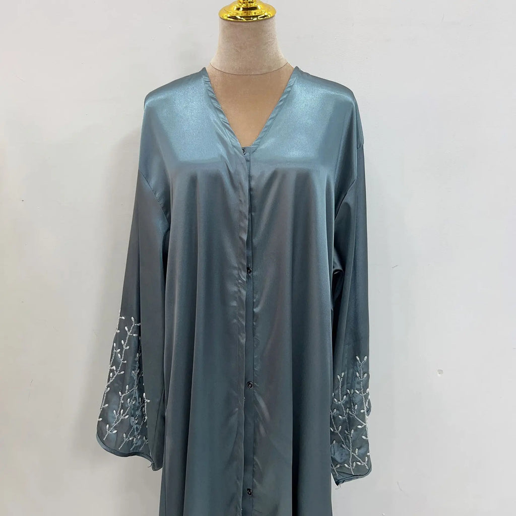 Kimono Abaya Dubai Party Kaftan Solid Beaded Muslim Fashion Hijab Dress Summer Open Abayas for Women Turkey Islam Modest Outfit