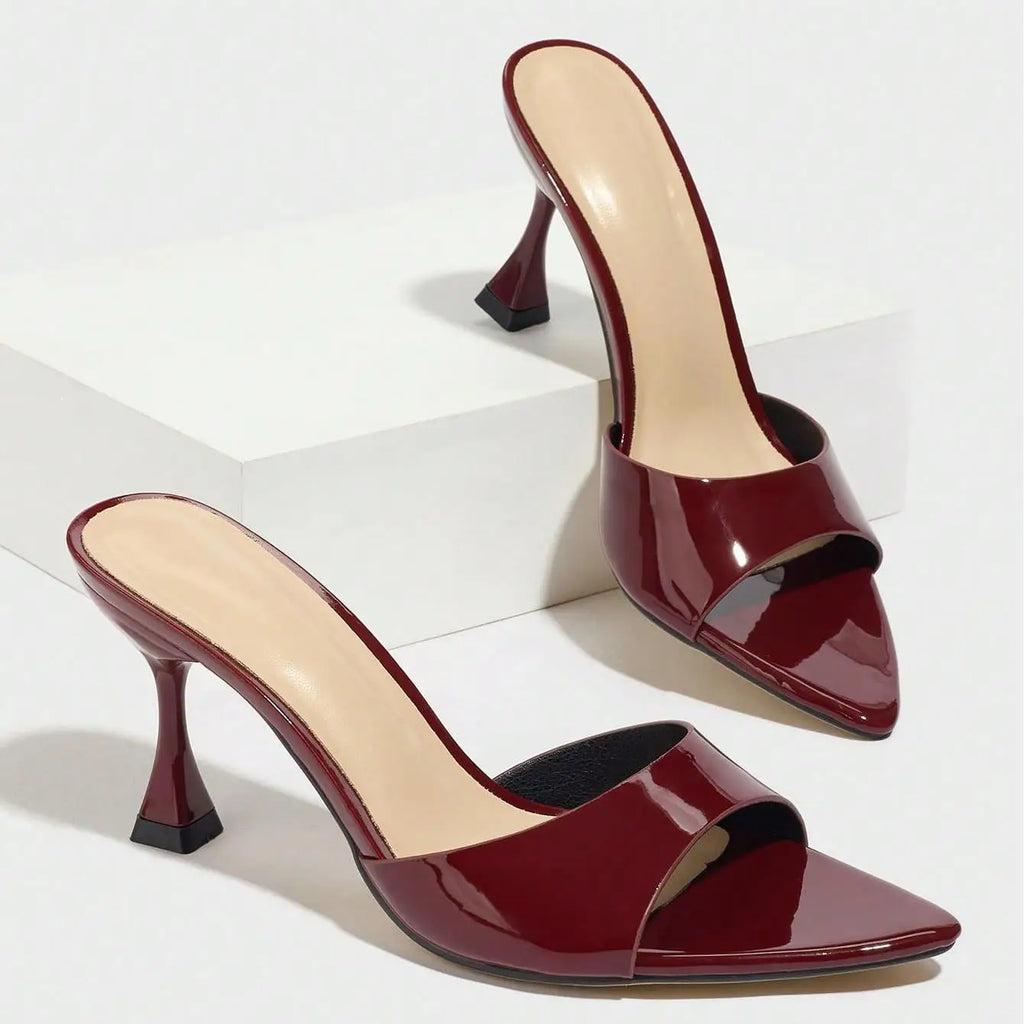 New Ladies Pointed Toe Mirror Surface Sandals High Heels Coffee Brown Strap Thin High Heel slippers Women 2026