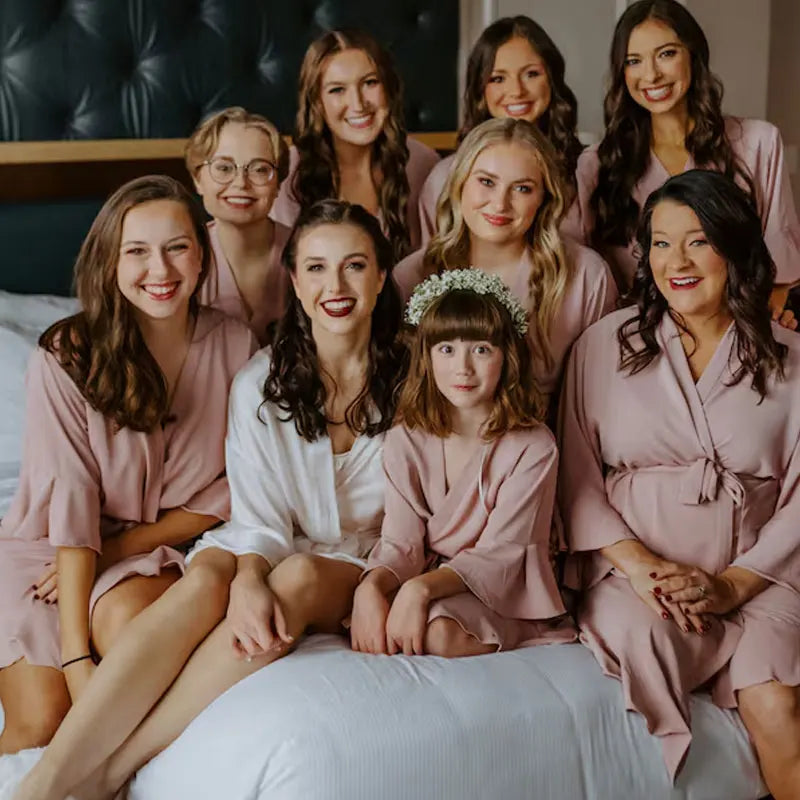 Personalized Bride Bridesmaid Robes Chiffon Ruffle Trim Kimono Birth Flower Ruffle Robe Set Bridal Shower Proposal Dressing Gown