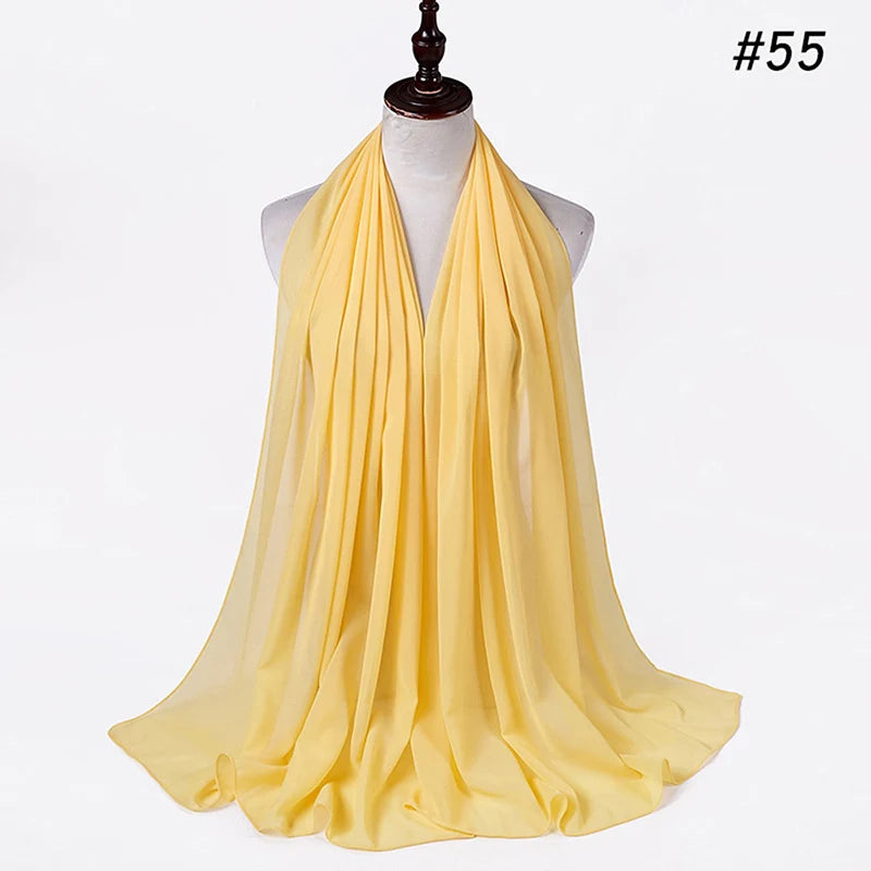 Muslim Chiffon Hijab Women Bubble Chiffon Scarf For Women Ladies Veil Muslim Islam Solid Color Malaysia Musulman Wrap Scarves