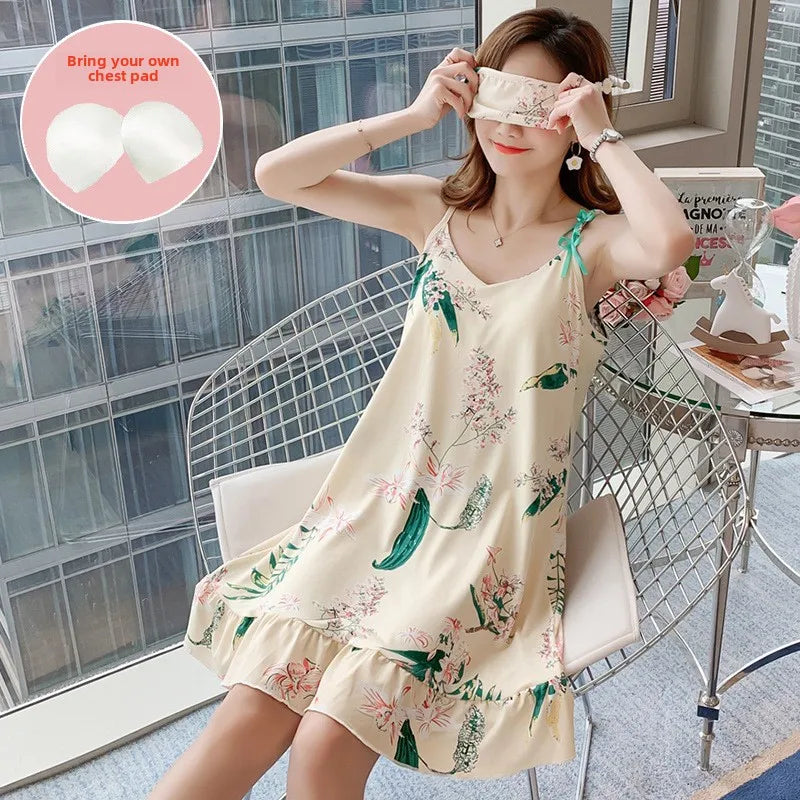 New with Bra Pad, Free Eye Mask, Sling, Loose and Cute Cartoon Animal Pajamas, Nightgown Role-playing Sleepwear Women