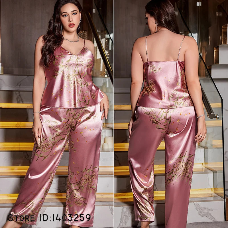Large Size Female Long Robe Pajamas Four-Piece Set Sleepwear Sexy Lingerie Print Floral Bathrobe Pijamas Suit Loose Homewear 5XL