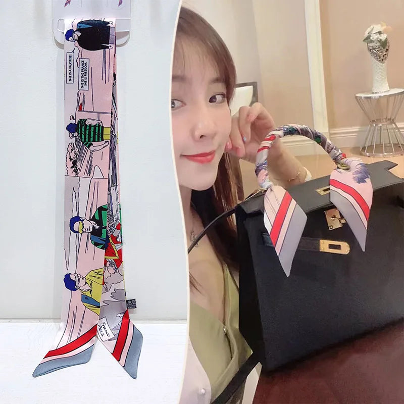 New 2025 simulated silk wrapped bag strap bag handle silk scarf tied bag ribbon decorative small streamer