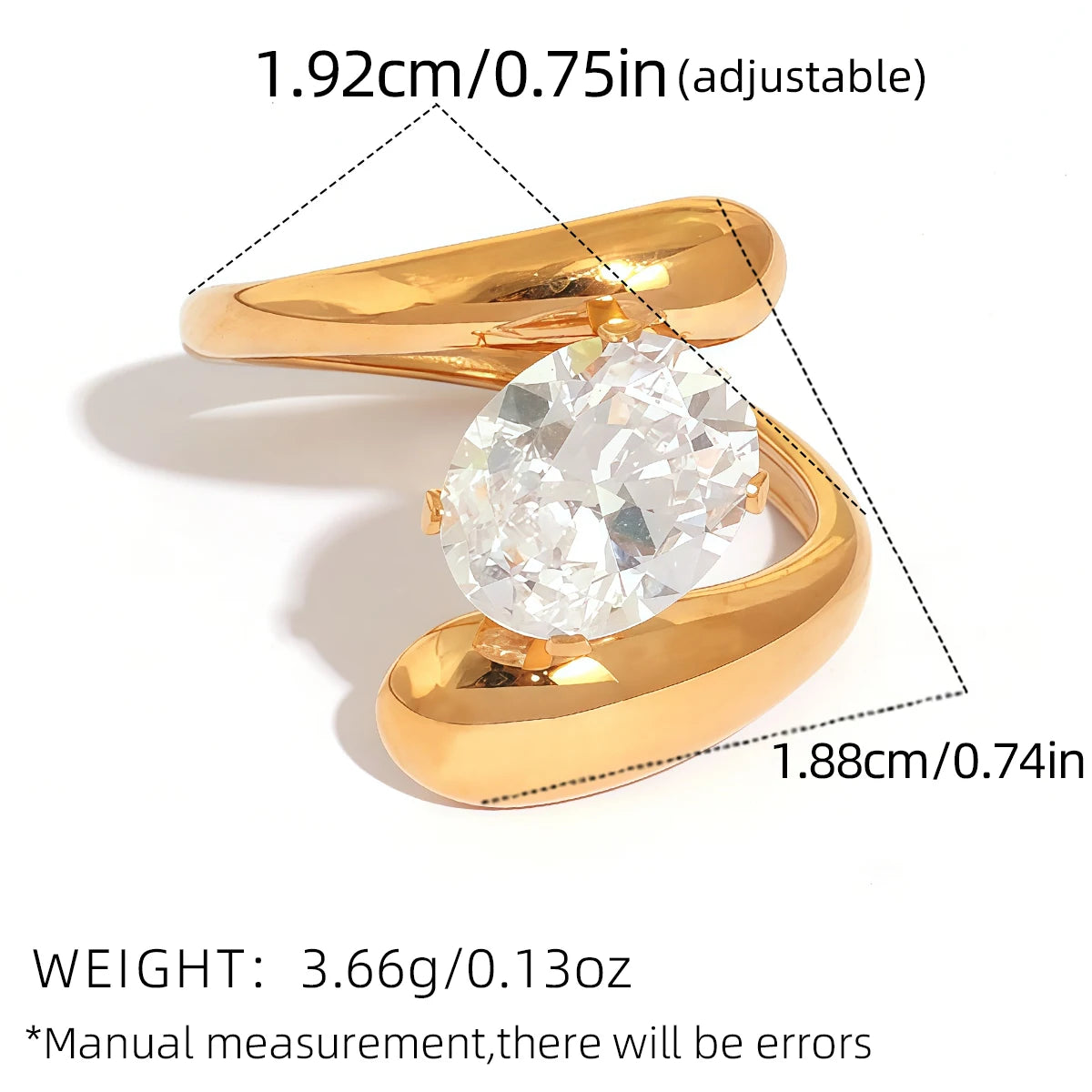 Statement Stainless Steel Delicate Shiny Cubic Zirconia Ring For Women High Quality 18K Gold PVD Plated Finger Jewelry Gift