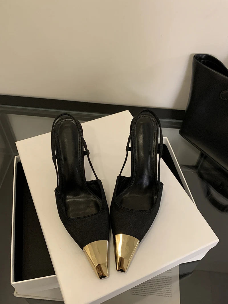 Liyke Sexy Slingback Sandal Female Design Metal Pointed Toe Stiletto High Heels Party Prom Shoes Women Pumps Zapatos Mujer