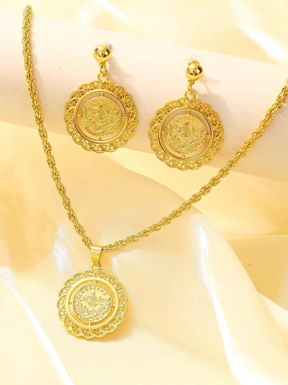 Turkish coin-shaped ladies' jewelry set, French vintage style, Moroccan wedding & festival jewelry