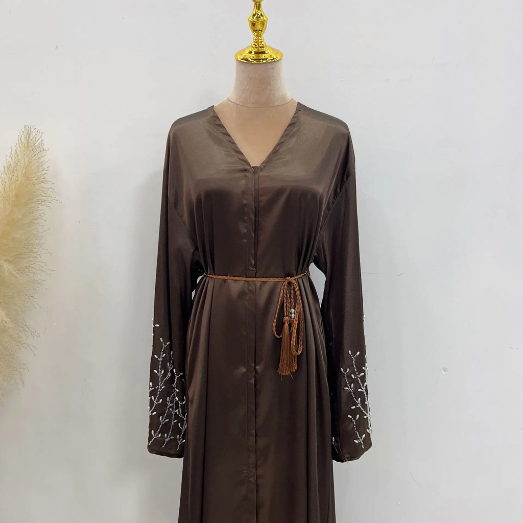 Kimono Abaya Dubai Party Kaftan Solid Beaded Muslim Fashion Hijab Dress Summer Open Abayas for Women Turkey Islam Modest Outfit