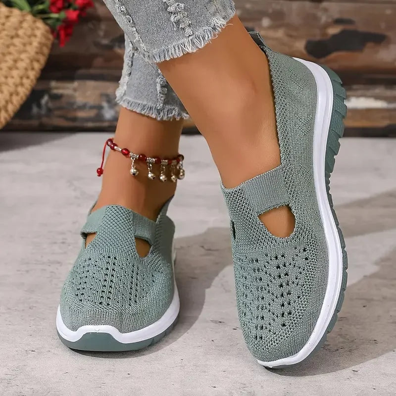 Women's shoes, casual sports shoes, solid color breathable sports soft-soled lightweight walking shoes, low-top knitted casual s