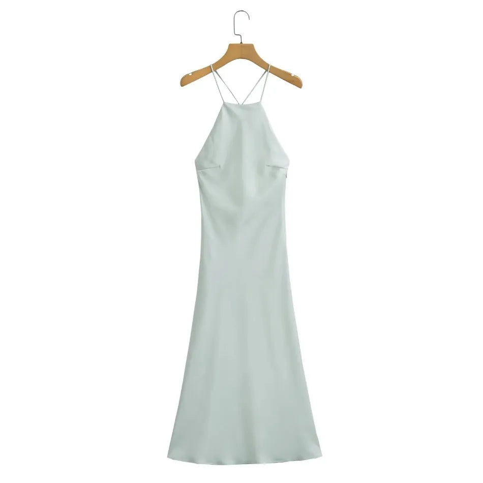 New Spring Summer Women's Maxi Dress Satin Feeling Sleeveless Dress European American Style Banquet Sexy Dress Evening Dresses