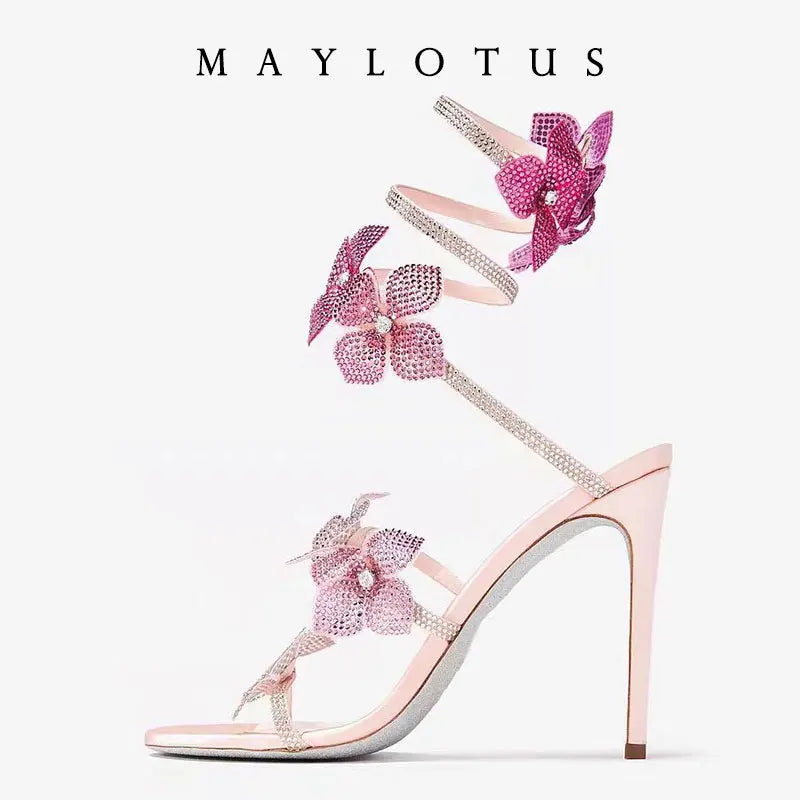 Spring/Summer New Water Diamond Jewel Wrist Wrapped Snake-shaped High Heel Sandals Sexy Large Size Shoe Girl Women Sandals