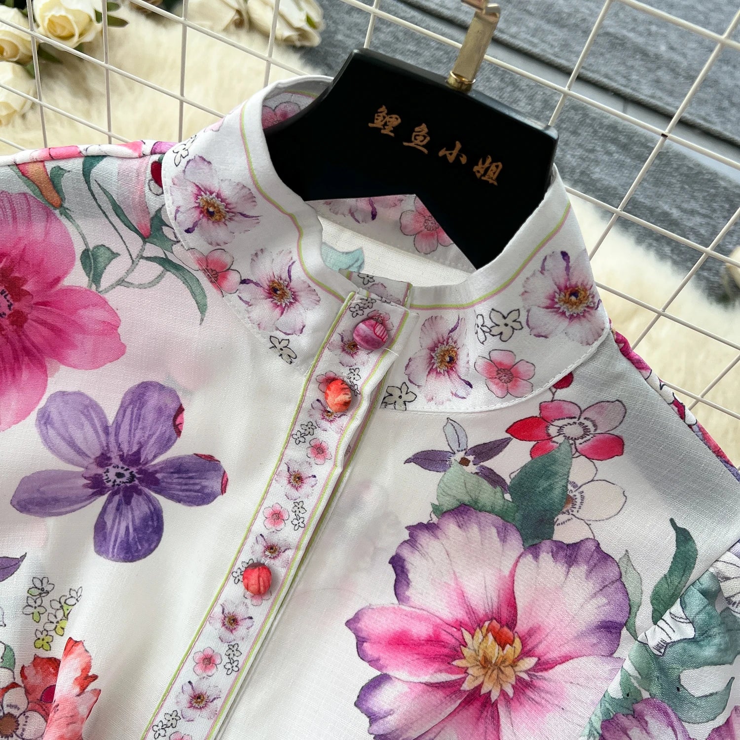 Runway 2025 Spring Summer Floral Print Long Shirt Dress Women's Turtleneck Lantern Sleeve Print Belt Casual Holiday Dress Female