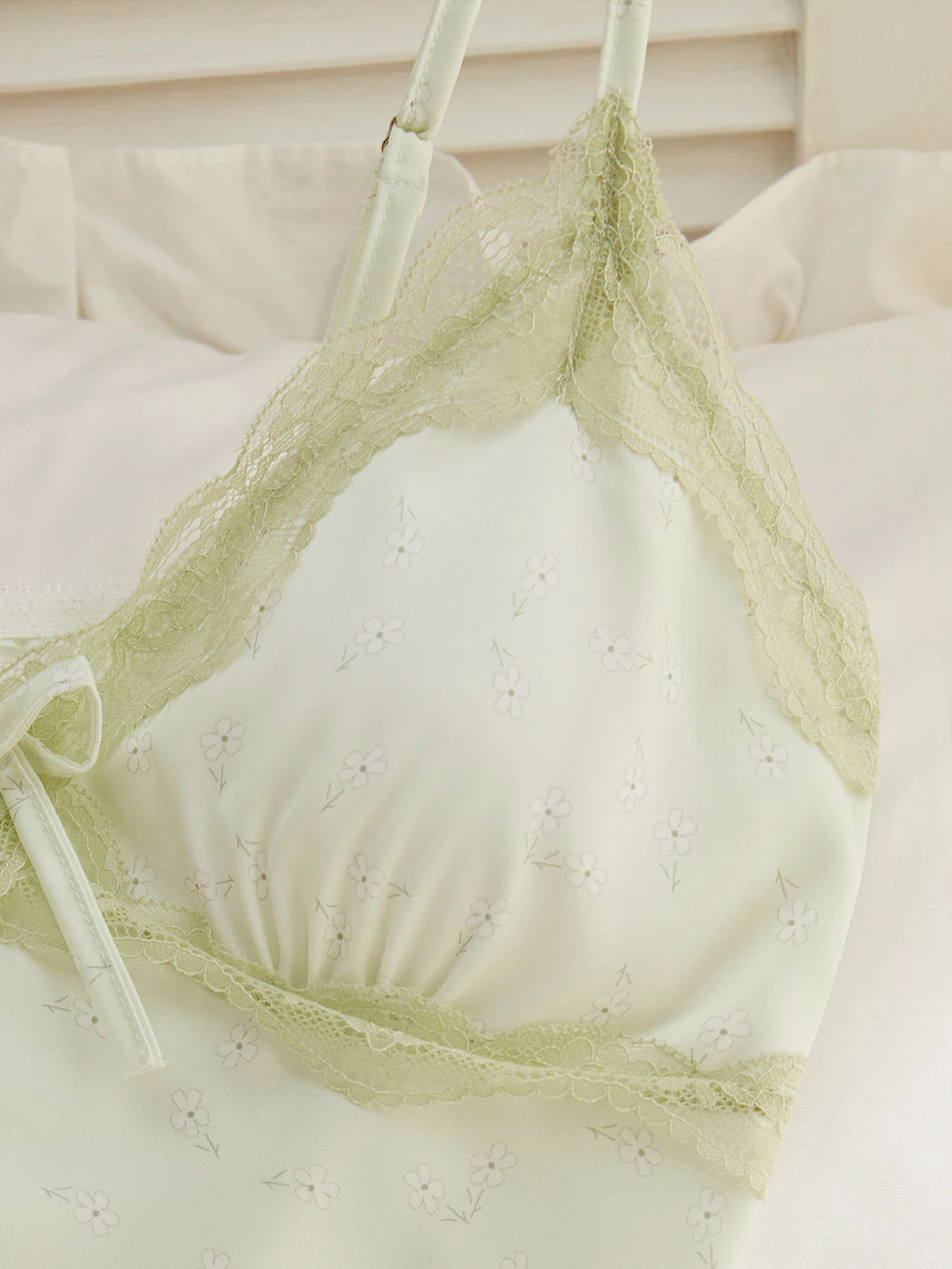 Milk silk suspenders Floral Lace Lace green pure sexy suspenders pajama pants women's pajama