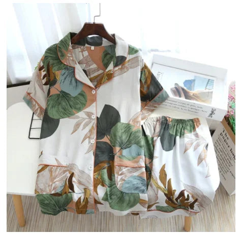 summer news pijama mujer thin section short-sleeved shorts large floral print pajamas home service ladies pajamas for women