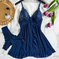 Transparent Lace Women Erotic Open Bra Blue Sling Nightgown Underpants Set Deep V Wedding Night Nightgown Sexy Lingerie Costumes