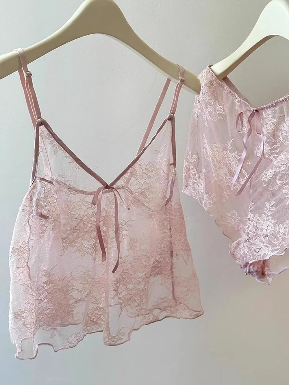 Women Harness Pajama Suspender Shorts For Women Sexy Sheer Pajamas Set Lingerie Pyjamas Shorts Set Perspective Lace Sleepwear