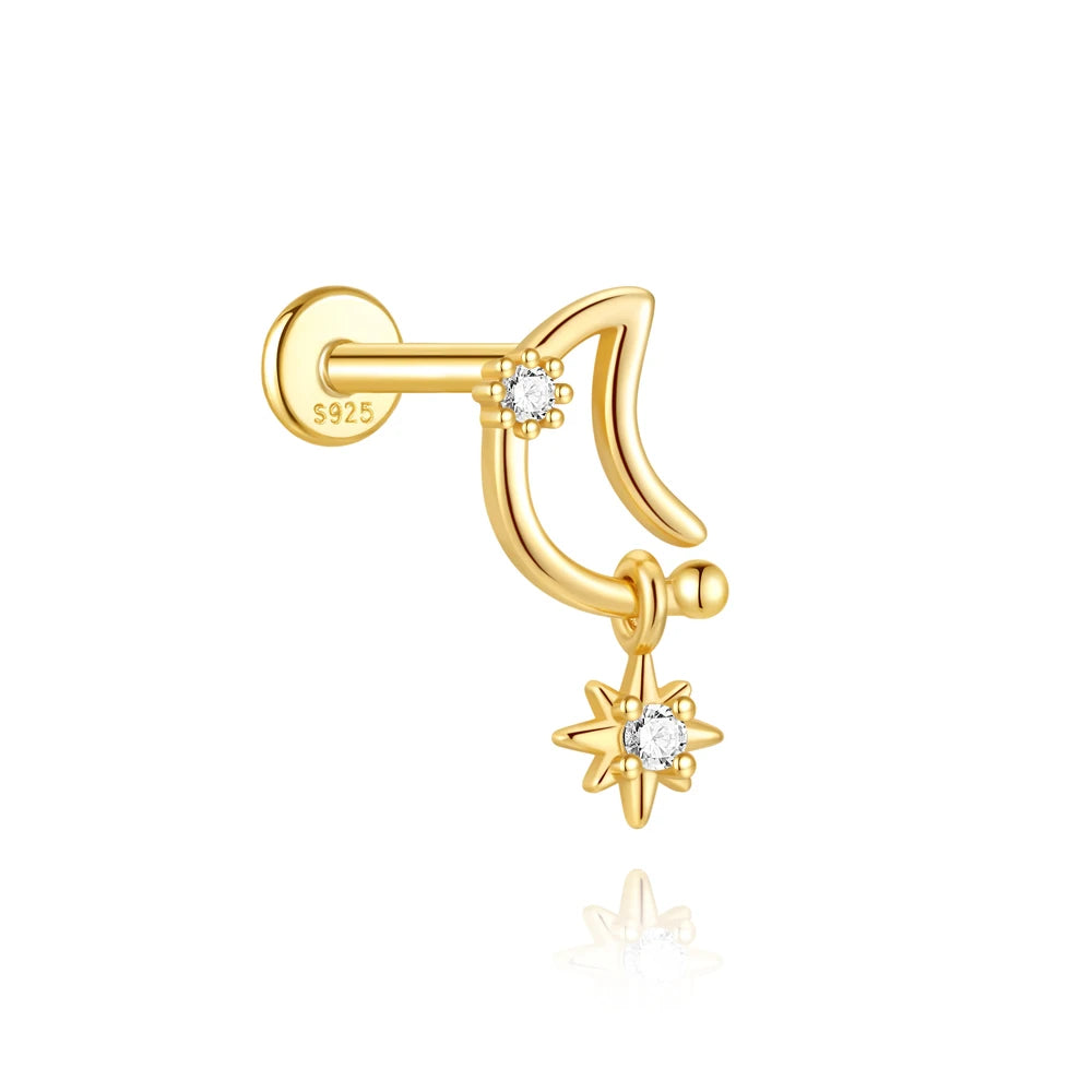 CANNER 1PC 925 Sterling Silver Eight-pointed Star CZ Piercing Earring For Women Ins Tassel Chain Stud Earring Party Fine Jewelry
