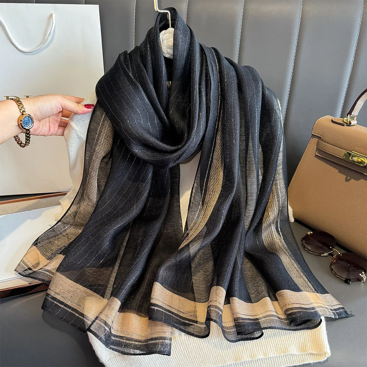 Luxury Long Scarf For Women Elegant Hijab For Travel Beach Soft Stain Neckerchief Shawl Solid Color Imitation Silk Scarves