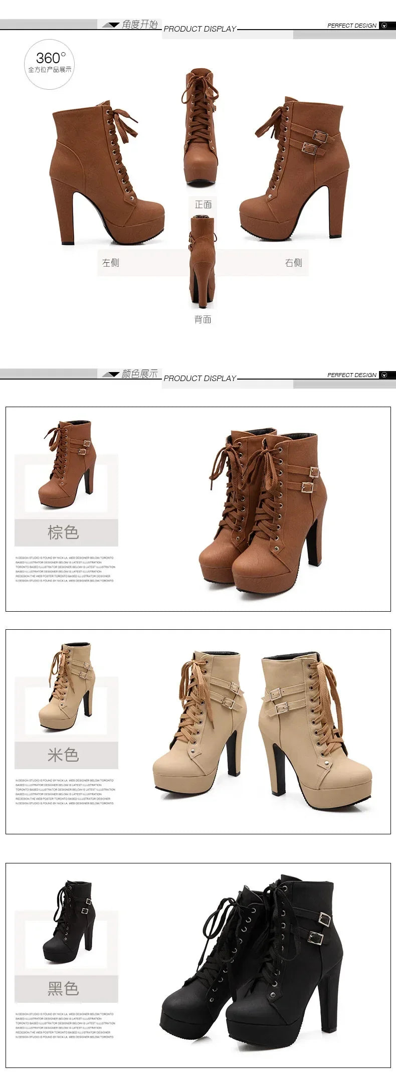 New Women's Pumps Shoes Womens Thick Sole Boots Lace Up Ladies Ankle Boots Comfortable Stiletto Heels Botas Altas Mujer