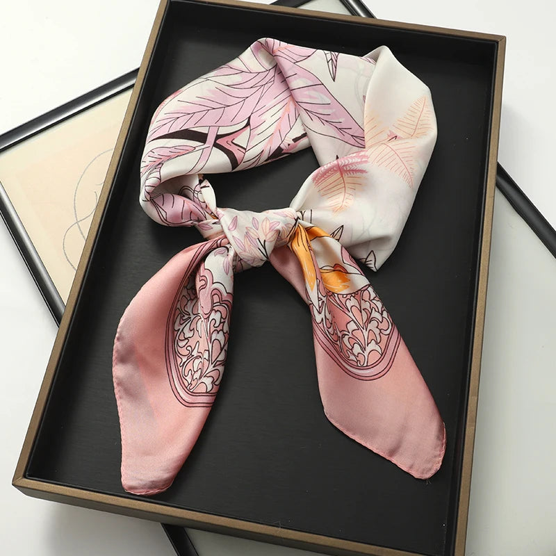 Luxury Women Silk Square Scarf Shawl Fashion Xiaoxiangfeng Print Design Satin Hijab Wraps Neckerchief Female Hair Bands 70*70CM