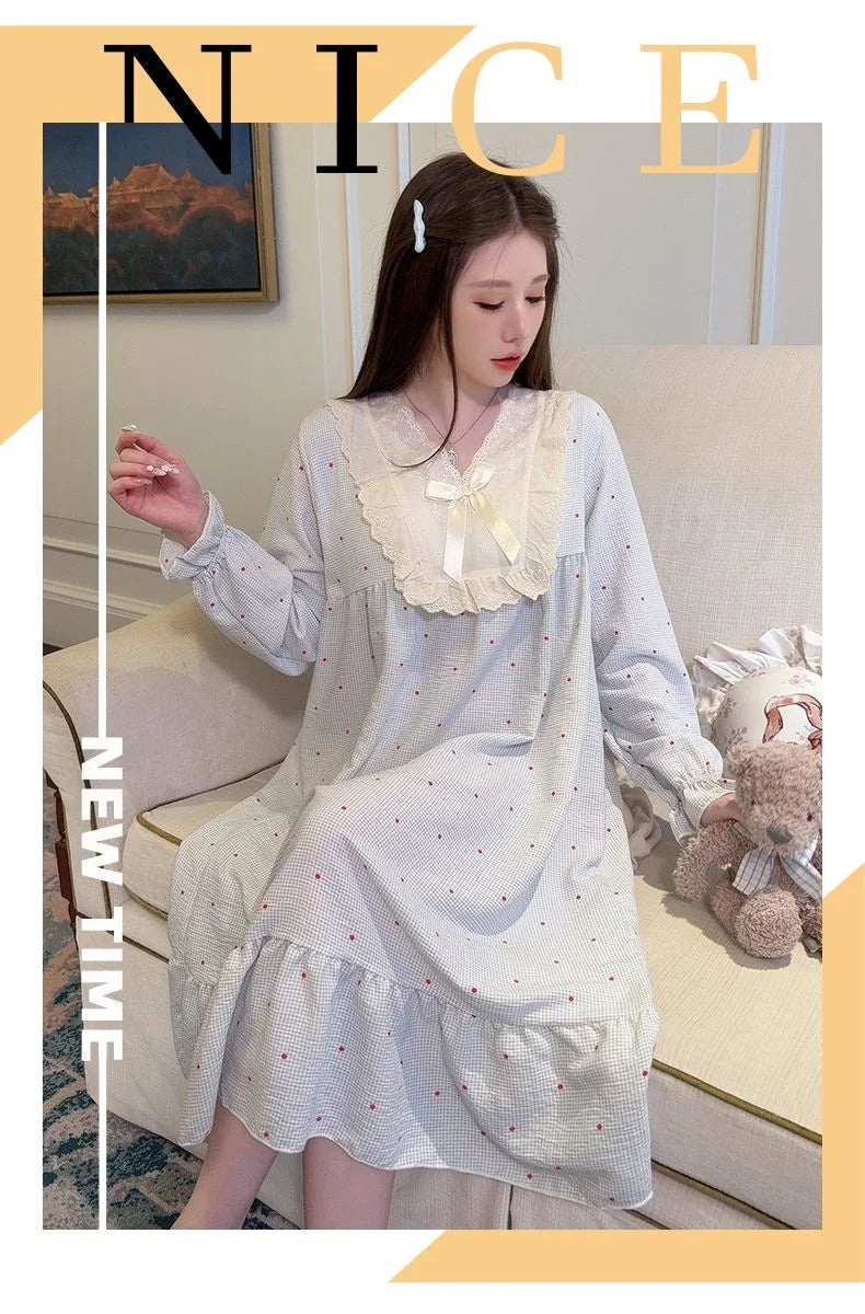 2026 Comfy Long Sleeve Home Dress, Women's Floral Print Loungewear for Spring Autumn, Oversize Sweet Korean Style