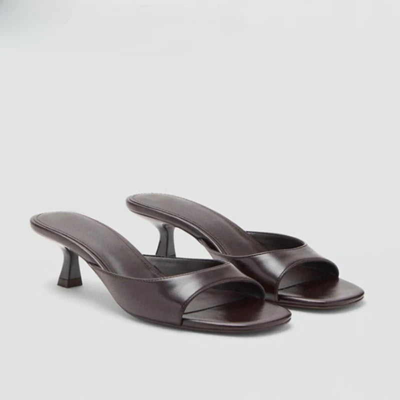 2026 New Summer Square Open Toe Women Slippers Concise Slip On Thick Heel Dress Shoes Outdoor Daily Wear Slides Shoes