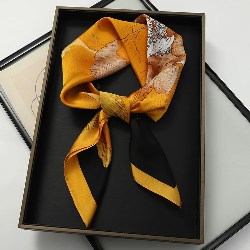 Luxury Women Silk Square Scarf Shawl Fashion Xiaoxiangfeng Print Design Satin Hijab Wraps Neckerchief Female Hair Bands 70*70CM