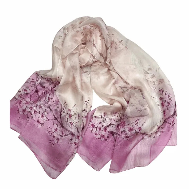 Lightweight Large 100% Mulberry Silk Scarf for Women Oblong Shawl Neck Scarf Beach Wrap Headscarf Gift Pack Pink Floral Print