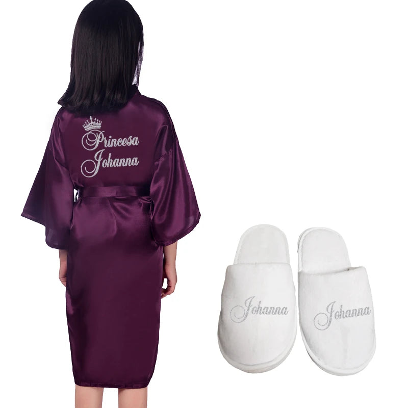 Customized Name Date Flower Girl Robes Set Wedding Bathrobes Pajamas Kids Nightdress Birthday Party Kid Robe
