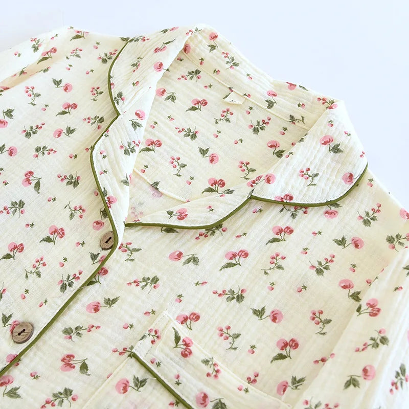 2026 Spring and Autumn Women's Pajama Set 100% Cotton Crepe Long sleeved Pants Two piece Cute and Sweet Home Fury Set Ladies
