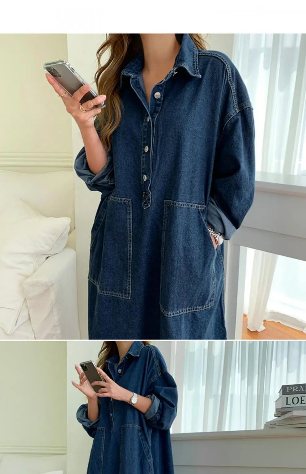 Long Dress Women Denim Dresses Turn Down Collar A Line Vestidos Maxi Mom Jeans Streetwear Casual Loose Y2k Summer 2025 Party