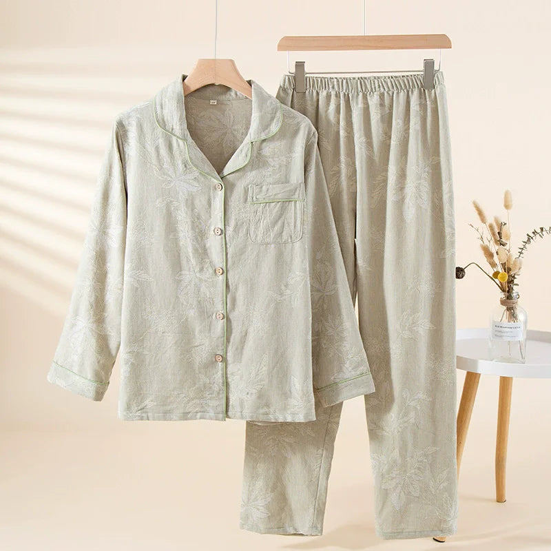 Pure Cotton Pajama Sets Autumn sleepwear Button Down Tops And Trousers Set Floral Nightwear Loungewear Suit Pijama Pyjama