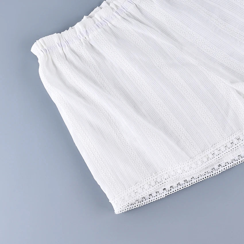 Hiloc Summer Elegant Jacquard Weave Shorts Suits Pajamas Cotton Ruffles White Sleepwear Home Spaghetti Strap Vest Casual Sets