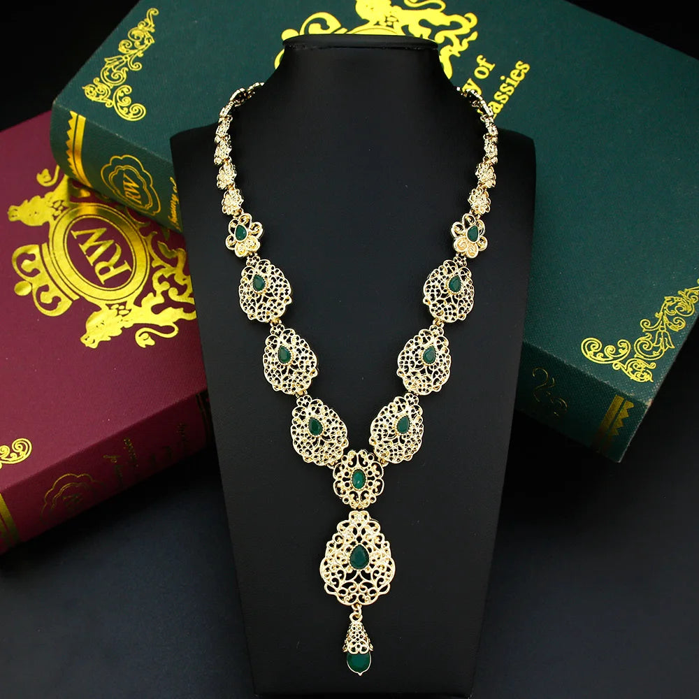 Sunspicems Charm Morocco Choker Necklace For Women Gold Color Droplet Crystal Necklace Hollow Arabesque Bride Wedding Jewelry