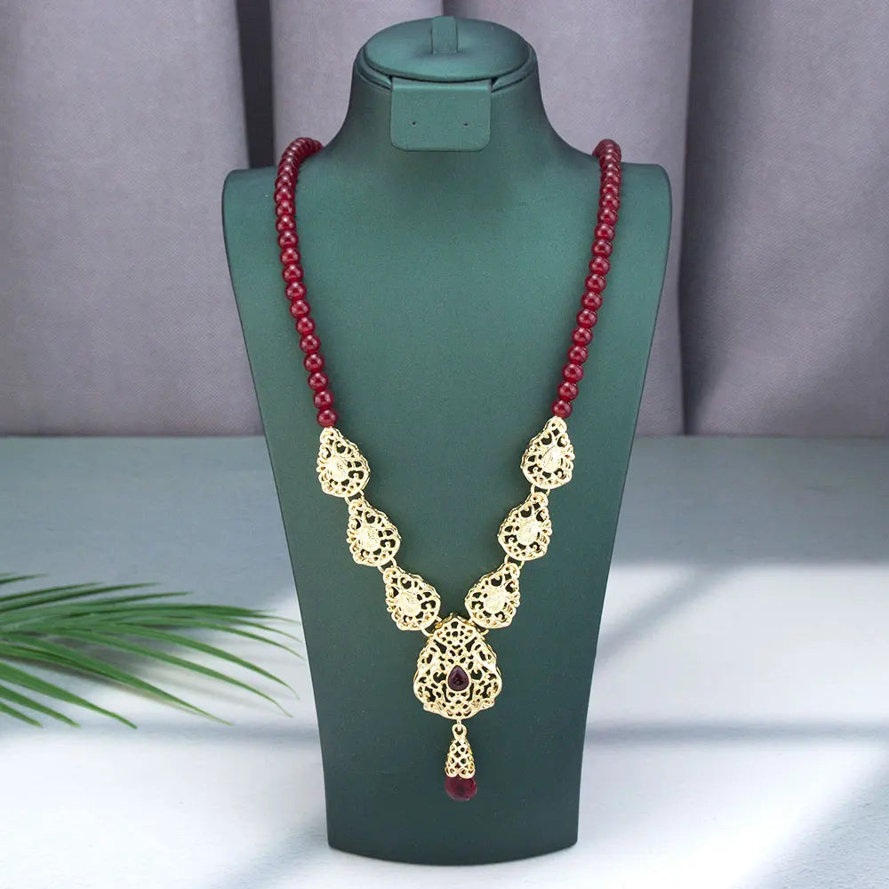 Sunspicems Fashion Arabic Morocco Women Choker Necklace Hand Beads Chain Hollow Flower Ethnic Wedding Banquet Jewelry