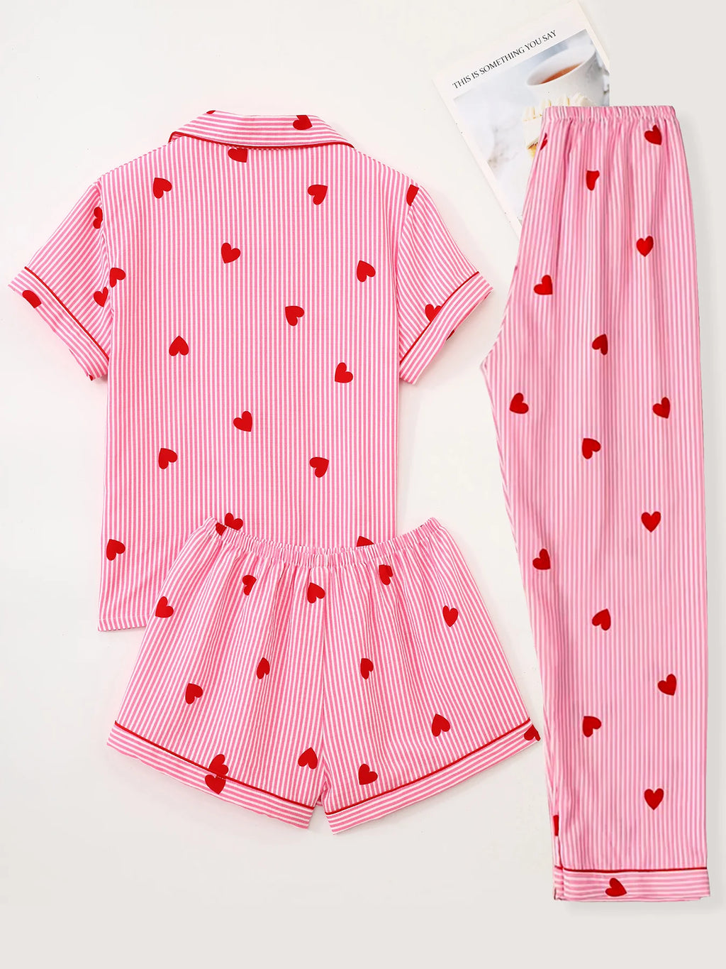 Women Pajamas Notch Lapel Short Sleeve Shorts Pants 3 Piece Set Spring Summer Fall Cute Print Homewear Loungewear