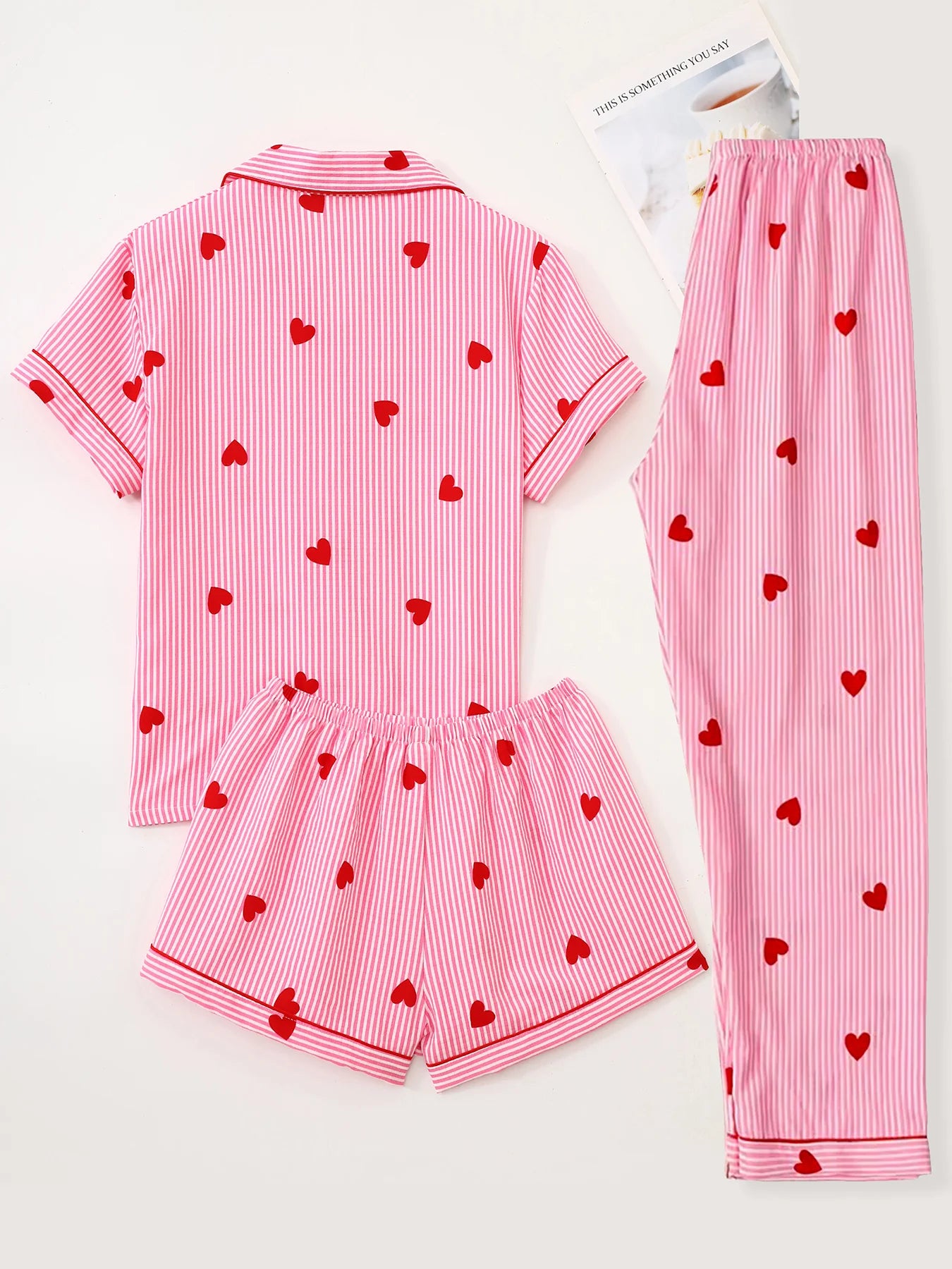 Women Pajamas Notch Lapel Short Sleeve Shorts Pants 3 Piece Set Spring Summer Fall Cute Print Homewear Loungewear