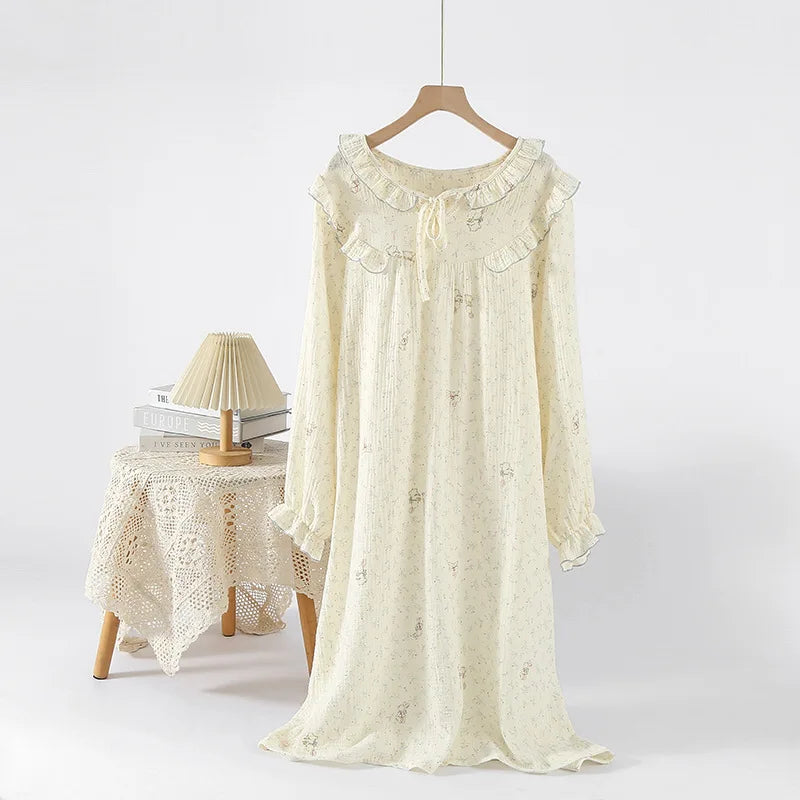 National Style Bamboo Fiber Flower Spring and Summer Women's Long Sleeved Pants Loose Pajamas Set
