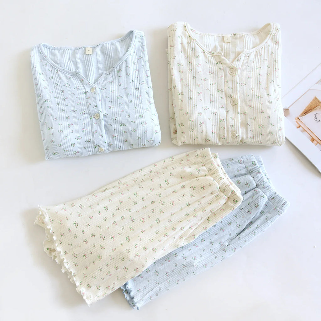 Summer Suit Short Sleeve Sleepwear Women's Cotton Floral Pyjamas Women Pajama Sets Two-Piece Nightwear Pijama Home Clothes