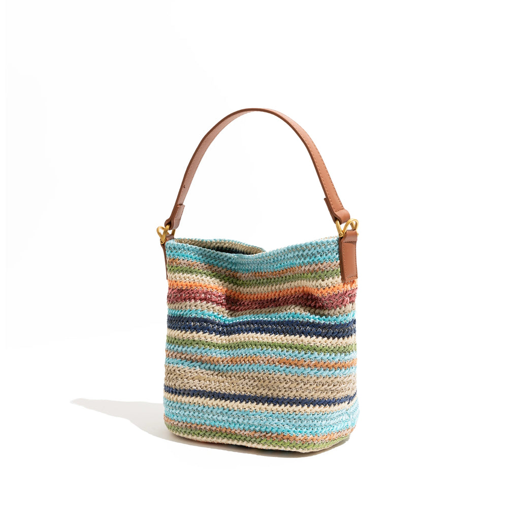 In Stock Colored Striped Tote Bag Leather Top Handle Daily Mobile Phone Wallet Korean Luxury Design Tote Bag Handbag