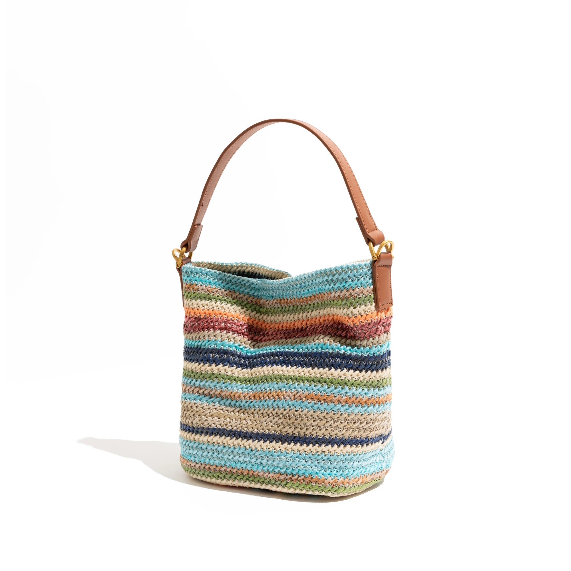 In Stock Colored Striped Tote Bag Leather Top Handle Daily Mobile Phone Wallet Korean Luxury Design Tote Bag Handbag
