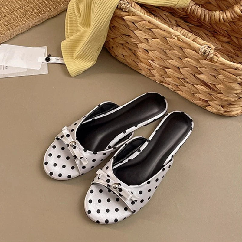 Cute Polka Dot Women Slippers Comfortable Soft Sole Slip On Flats Dress Shoes 2026 Summer Outdoor Beach Vacation Slides Shoes