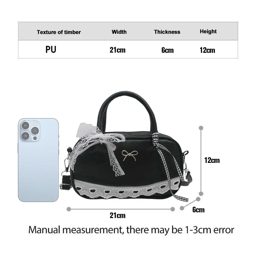 Simple Elegant Handbag Boston Shoulder bag Lace Ribbon Bow Decor Crossbody Bag Small Square Bag Casual Women Bags ﻿
