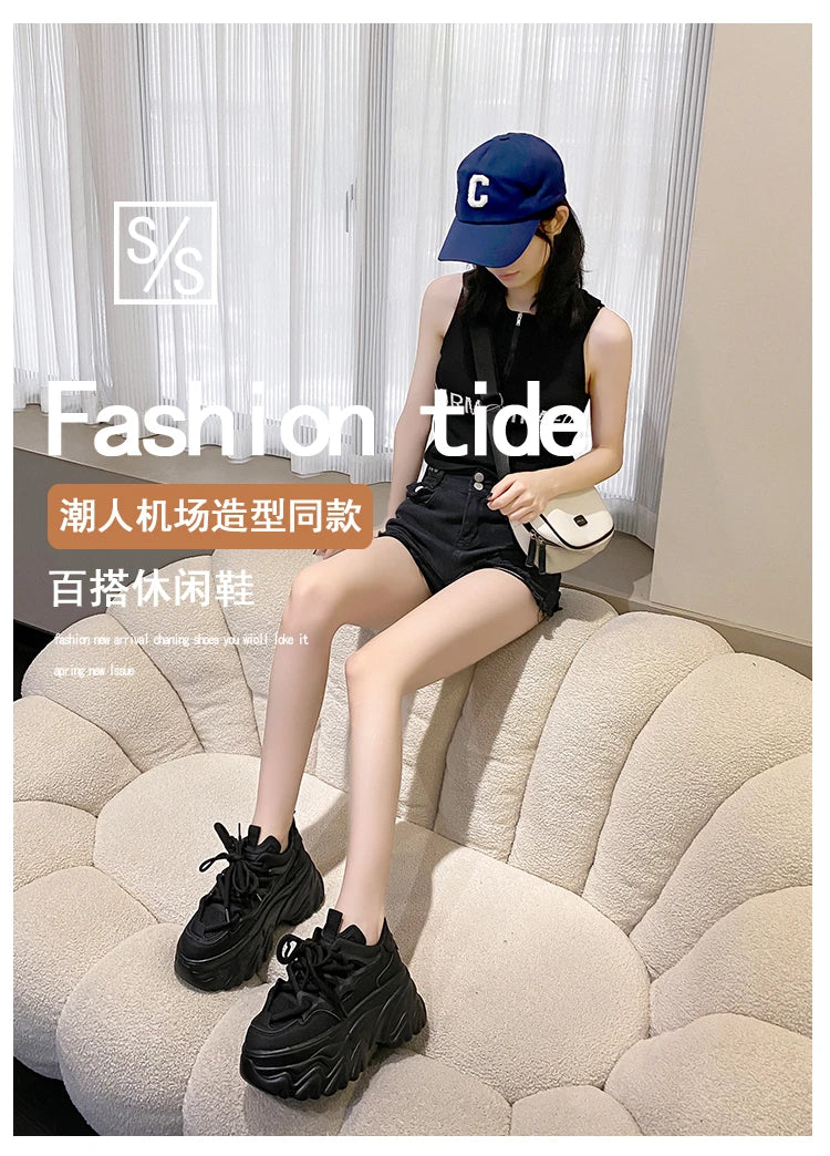 New High Platform Sneakers Women Thick Sole Sports Ladies Trainers Vulcanized Shoes Woman Chunky Sneakers Zapatillas Mujer 8.5CM
