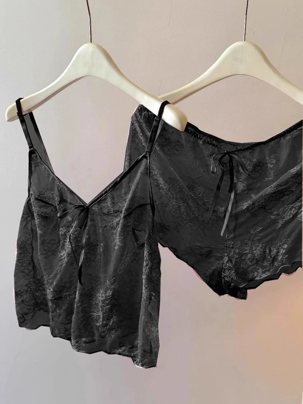 Women Harness Pajama Suspender Shorts For Women Sexy Sheer Pajamas Set Lingerie Pyjamas Shorts Set Perspective Lace Sleepwear